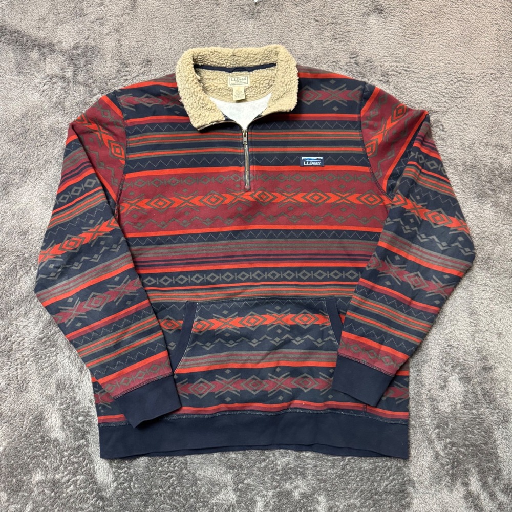 LL Bean Mens XL Tall Southwestern Print Sherpa Collar Quarter Zip Pullover